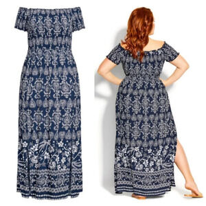 New! City Chic Paisley Spirit Maxi Dress navy nwt 29021
